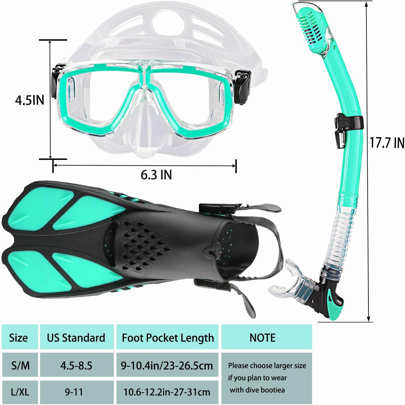 Snorkeling Gear for Adults with Bag Anti-Fog Snorkel Sets for Travel | Anti-Leak Diving Mask with Flippers,Professional Scuba Diving Gear with Earplugs