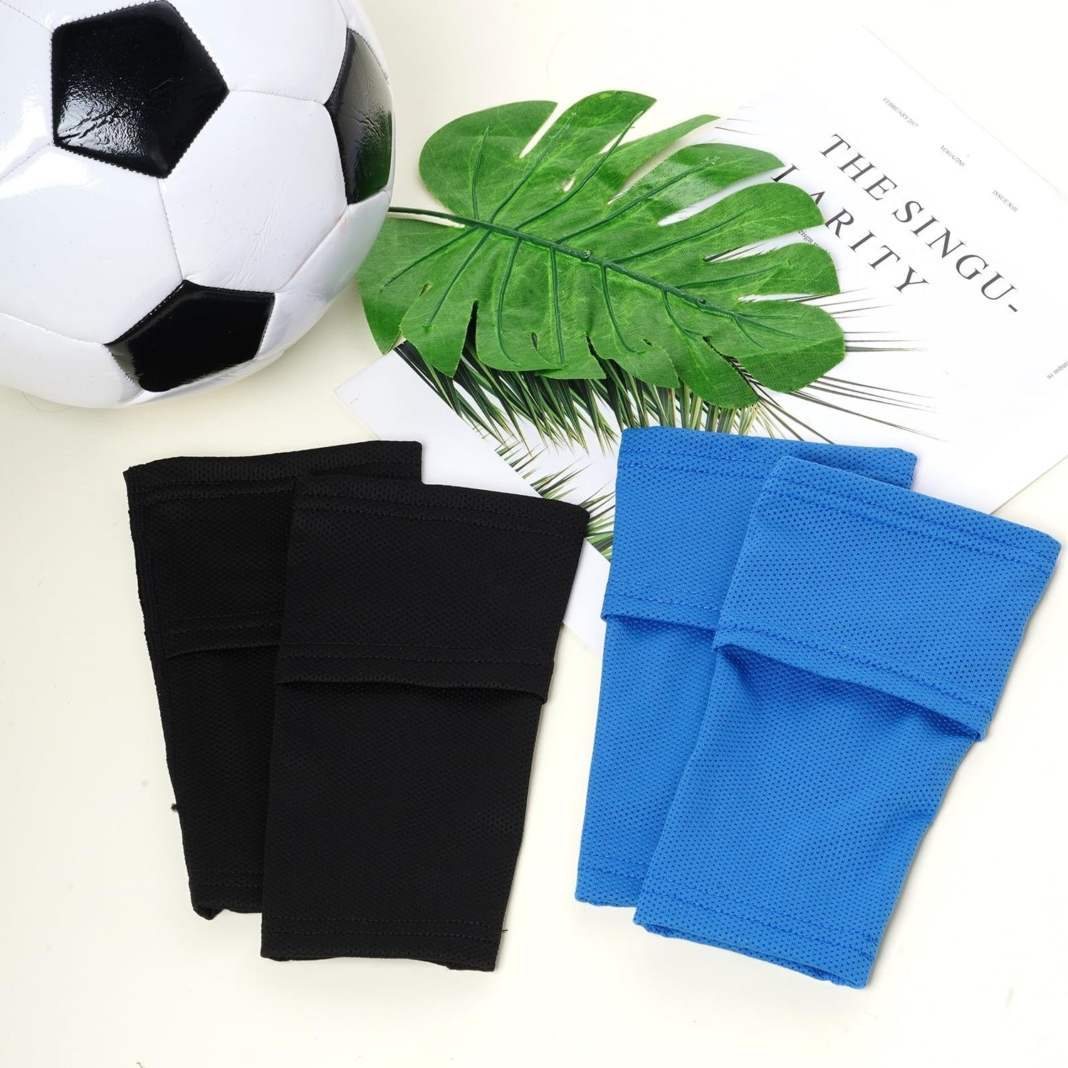 2 Pairs Soccer Shin Guards Socks Breathable Soccer Shin Guard Sleeves W/ Pocket