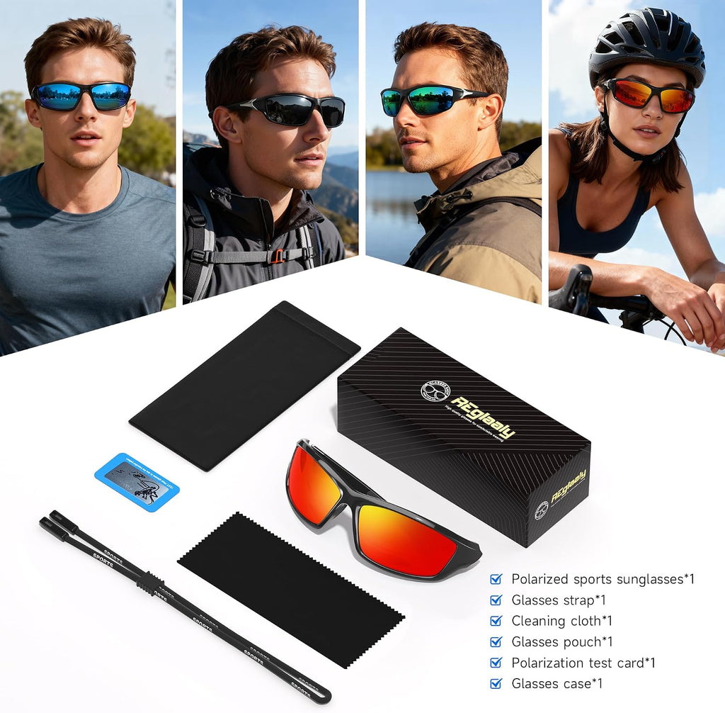 Polarized Sports Sunglasses for Men, Wrap around Mens Sunglasses UV Protection, Cycling Fishing Running Sun Glasses