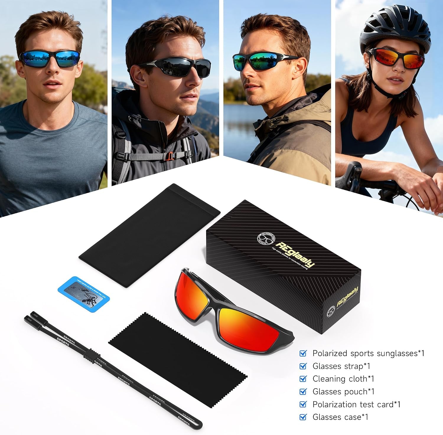 Polarized Sports Sunglasses for Men, Wrap around Mens Sunglasses UV Protection, Cycling Fishing Running Sun Glasses