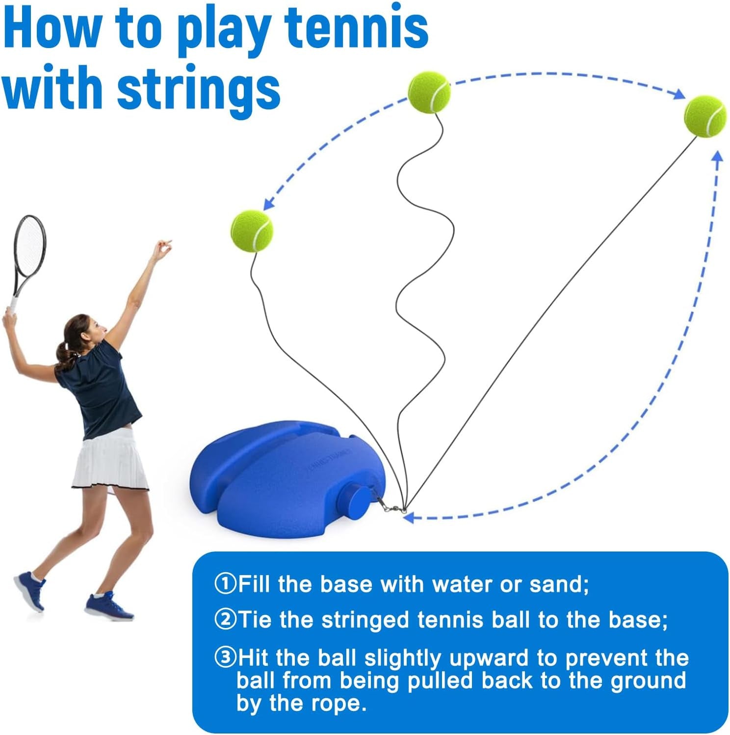 Tennis Trainer Rebound Ball with 3 String Balls Tennis Practice Rebounder | Self Portable Tennis Practice Training Tool Suitable for Beginners Indoor Outdoor Sport