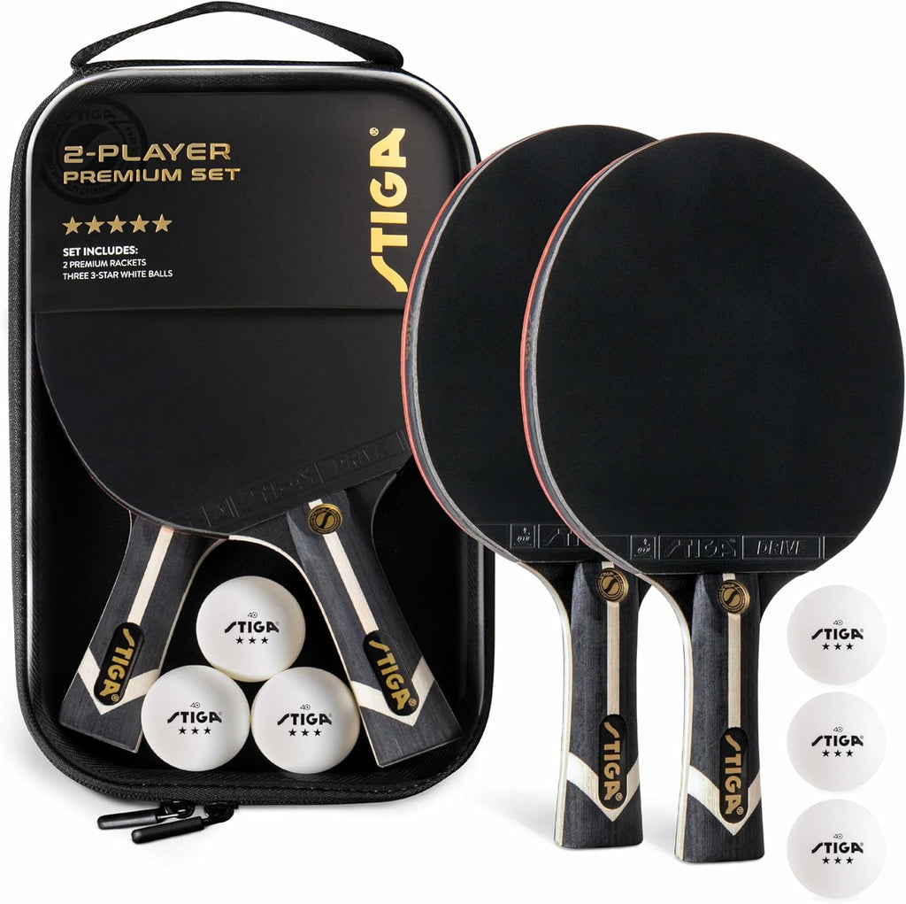 STIGA Premium 2‑Player Table Tennis Set – Includes 2 ITTF Approved Paddles, 3 White 3‑Star Ping Pong Balls & Carry Case