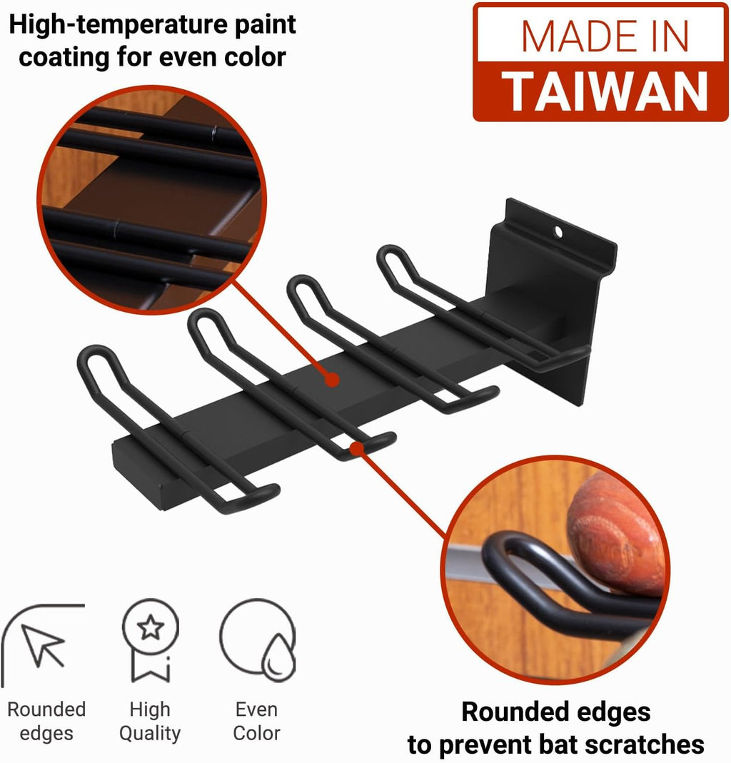 Baseball Bat Holder to Hold 6, 8, 12 Bats, Sports Softball Bat Slatwall Storage Vertical Display Rack, Slatwall Accessories (12 Bats Holder - 2 Pack, Black)