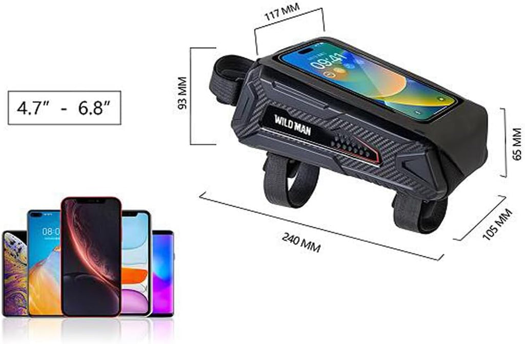 Bike Frame Bag, Waterproof Bike Phone Mount Holder Bicycle Front Top Tube Pouch Pannier Cycling Frame Storage Bag Cycle Crossbar Bags for Iphone 16 15 14 13 12 Pro Max Samsung Smartphones up to 6.9''