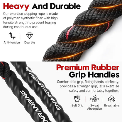 Heavy Weighted Jump Rope for Adults, 3Lb 4Lb 5Lb Options, Fitness Equipment for Home Gym and Strength Training