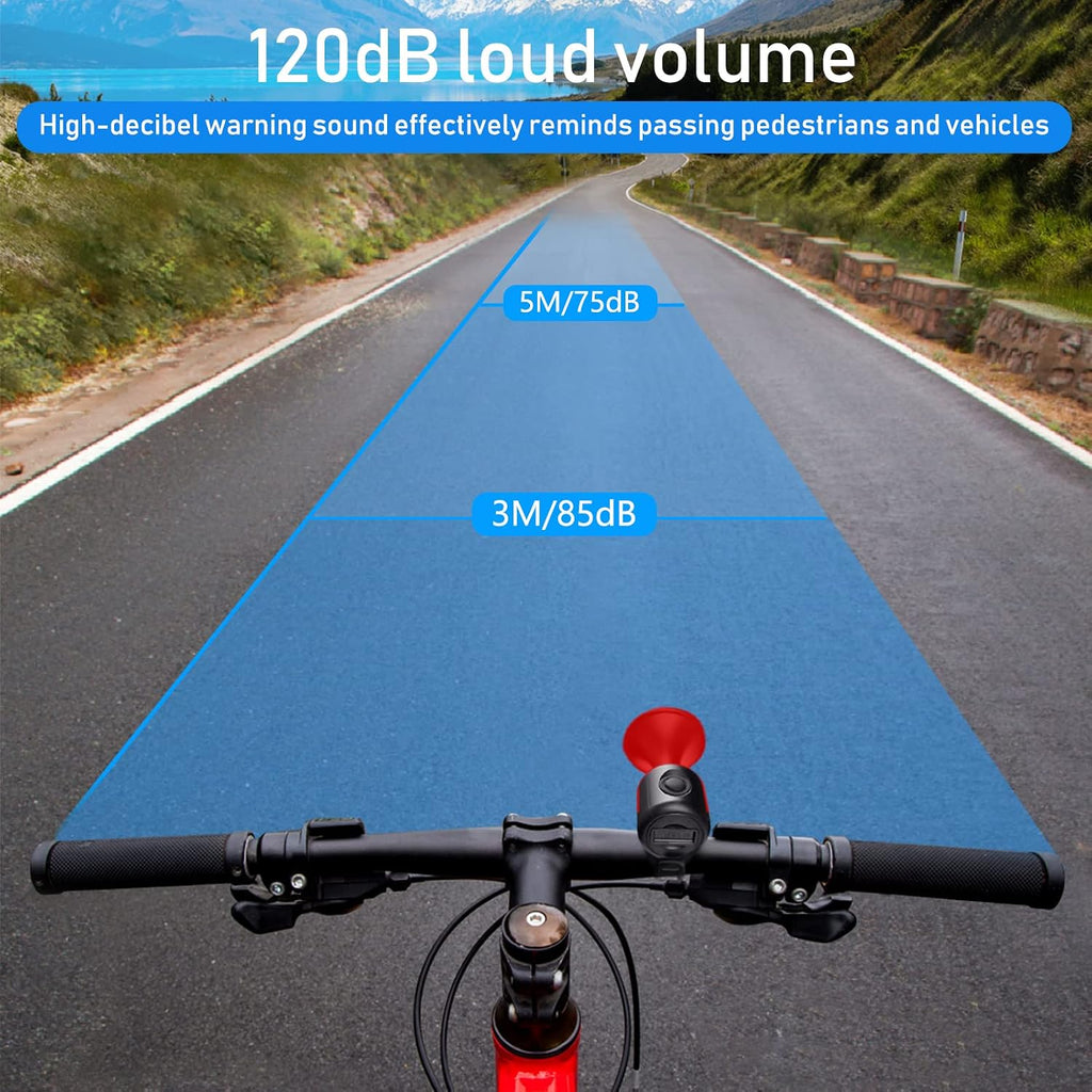 Bike Horn,120Db Bicycle Bells IPX4 Waterproof Bike Bell with 300Mah Battery Operated Electric Horn for Mountain/Road Bike/Scooters Adult and Kids