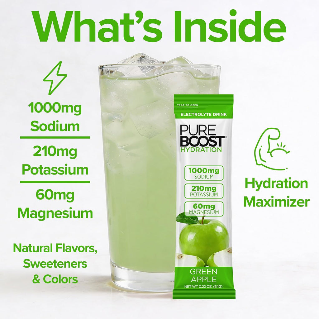 Sugar-Free Electrolyte Hydration Packets, Green Apple 14Ct | Zero Calories, Fast Hydration Drink Mix with 1,000Mg Sodium, Potassium & Magnesium