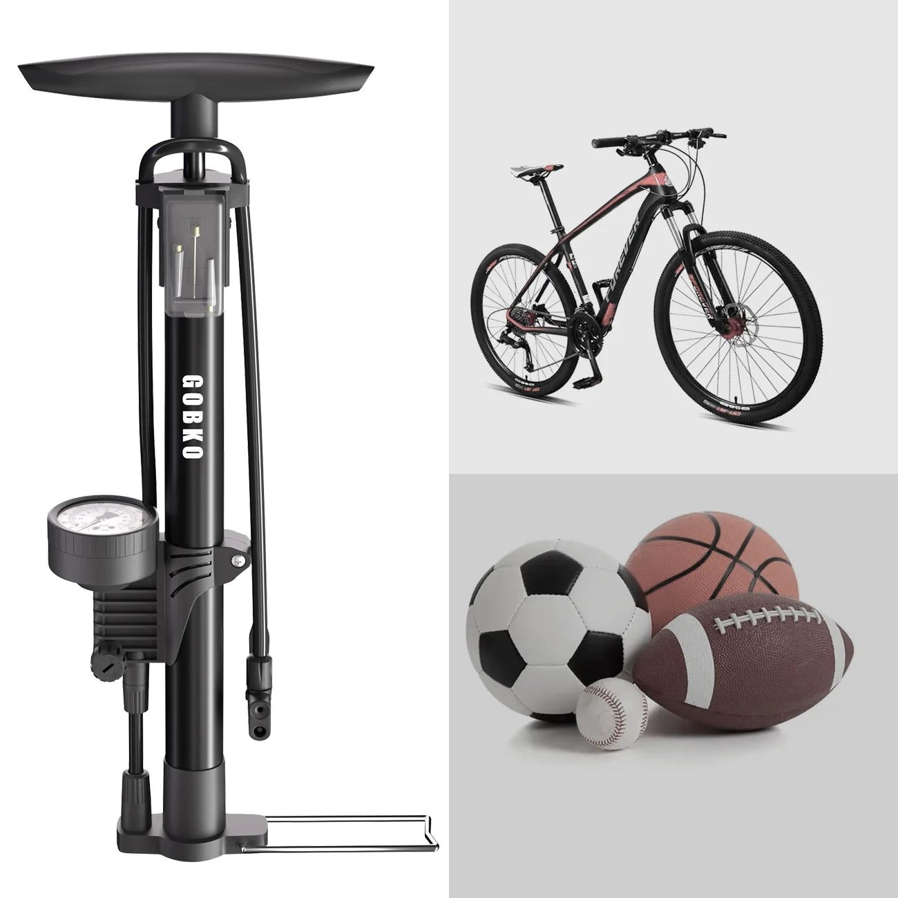 Bike Floor Pump with Gauge,Floor Bicycle Pump with Both Presta and Schrader Bicycle Pumps Valves High Pressure 160Psi Multi-Purpose Portable Air Pump for Road Bike MTB Sports Balls