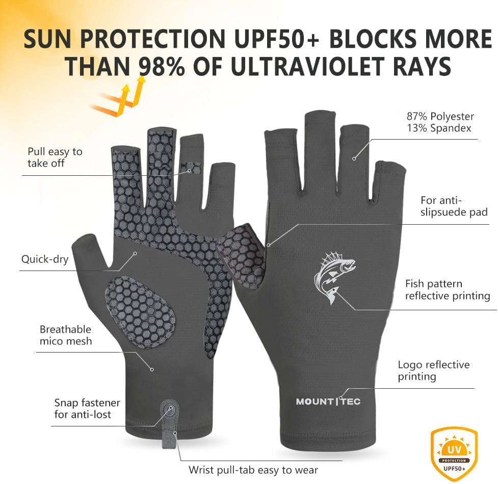 Unisex UV Protective Fingerless Gloves UPF 50+ Sun Glove for Outdoor Fishing Cycling Hiking Driving Kayaking