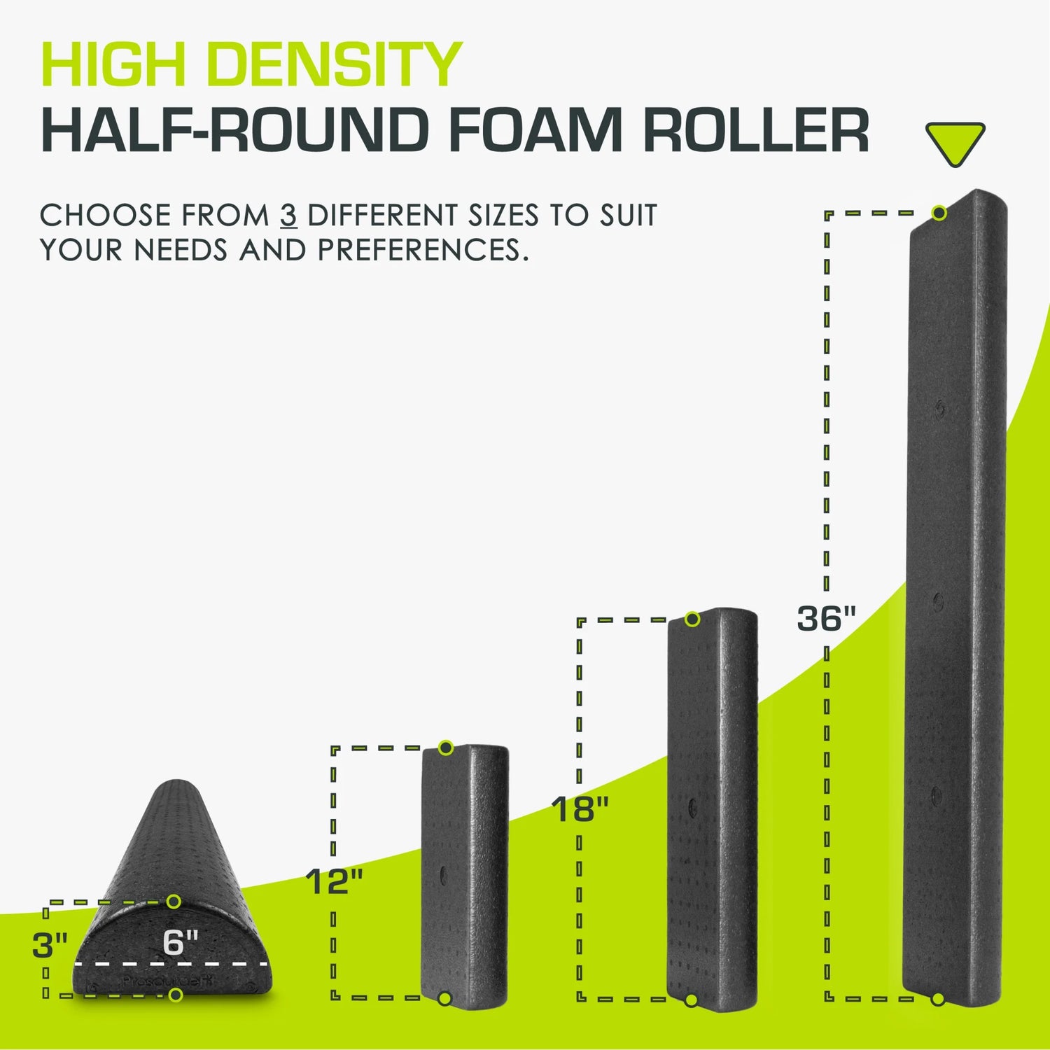 High Density Half-Round Foam Rollers 12”, 18", 36" Black