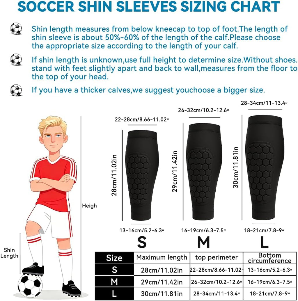 Soccer Shin Guards Shin Pads for Kids Youth Adult Calf Compression Sleeve with Honeycomb Pads, Lightweight Protective Soccer Shin Pads Gear for Football Baseball Boys
