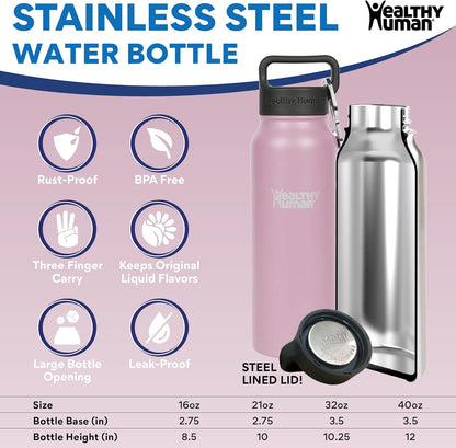 Stainless Steel Water Bottle | Double Walled Vacuum Insulated Water Thermos for Adults | Eco-Friendly Travel Bottles with Leak Proof Lid (Petal Pink, 32 Oz/ 946 ML)