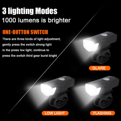 MTB Bike Lights Set USB LED Rechargeable Waterproof Mountain Bike Headlight Bicycle Light Front Warning Cycling Accessorie