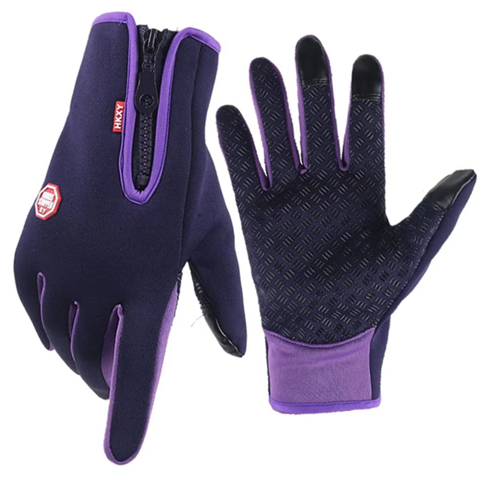 Winter Gloves for Men Women Touchscreen Windproof Thermal Warm Cycling Glove with Zipper Non-Slip Outdoor Driving Sport Gloves
