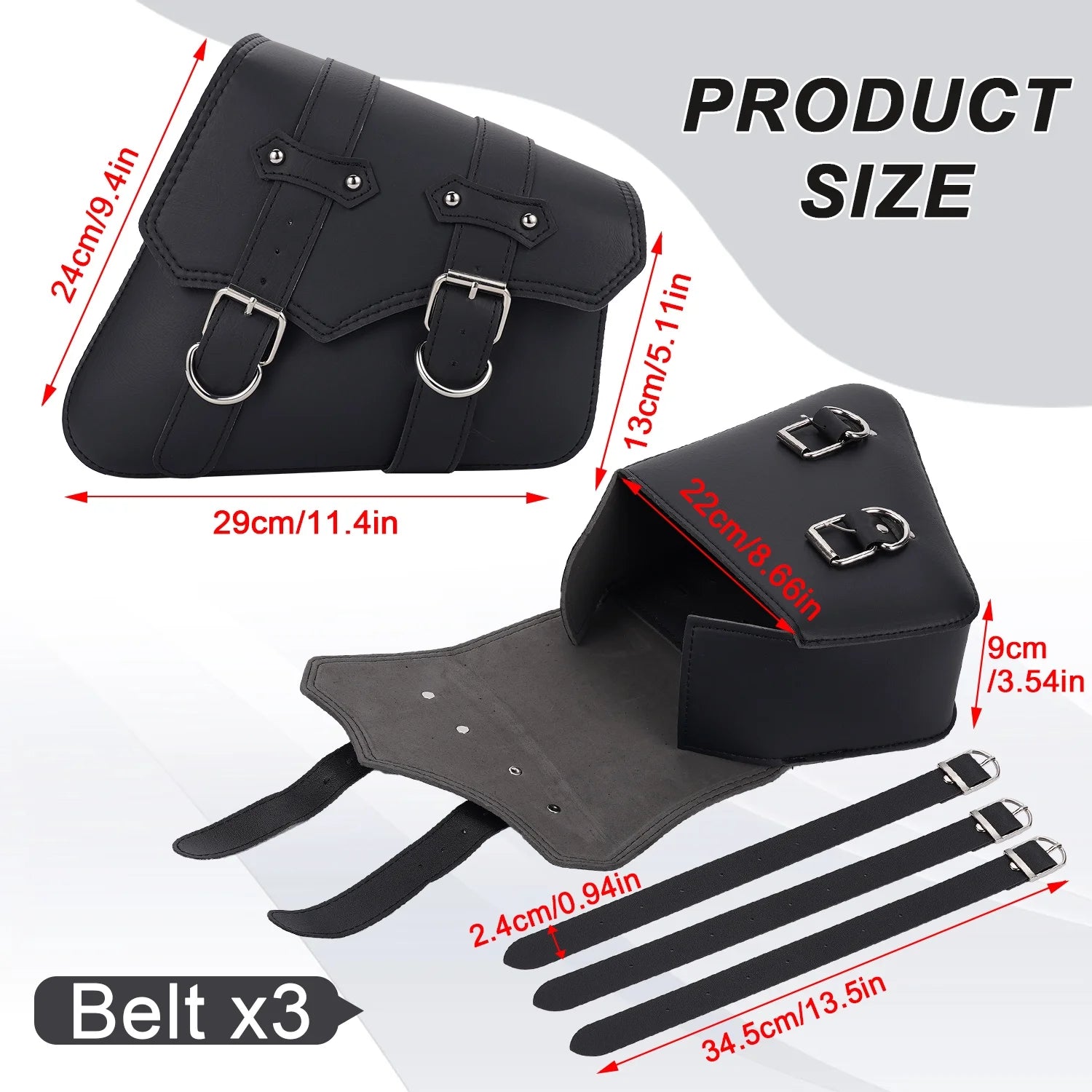 Leather Motorcycle Saddlebags Large Quick-Easy Universal Fit Throw over Saddle Bags Cruiser Biker Side Bags, Black, 1 Pair