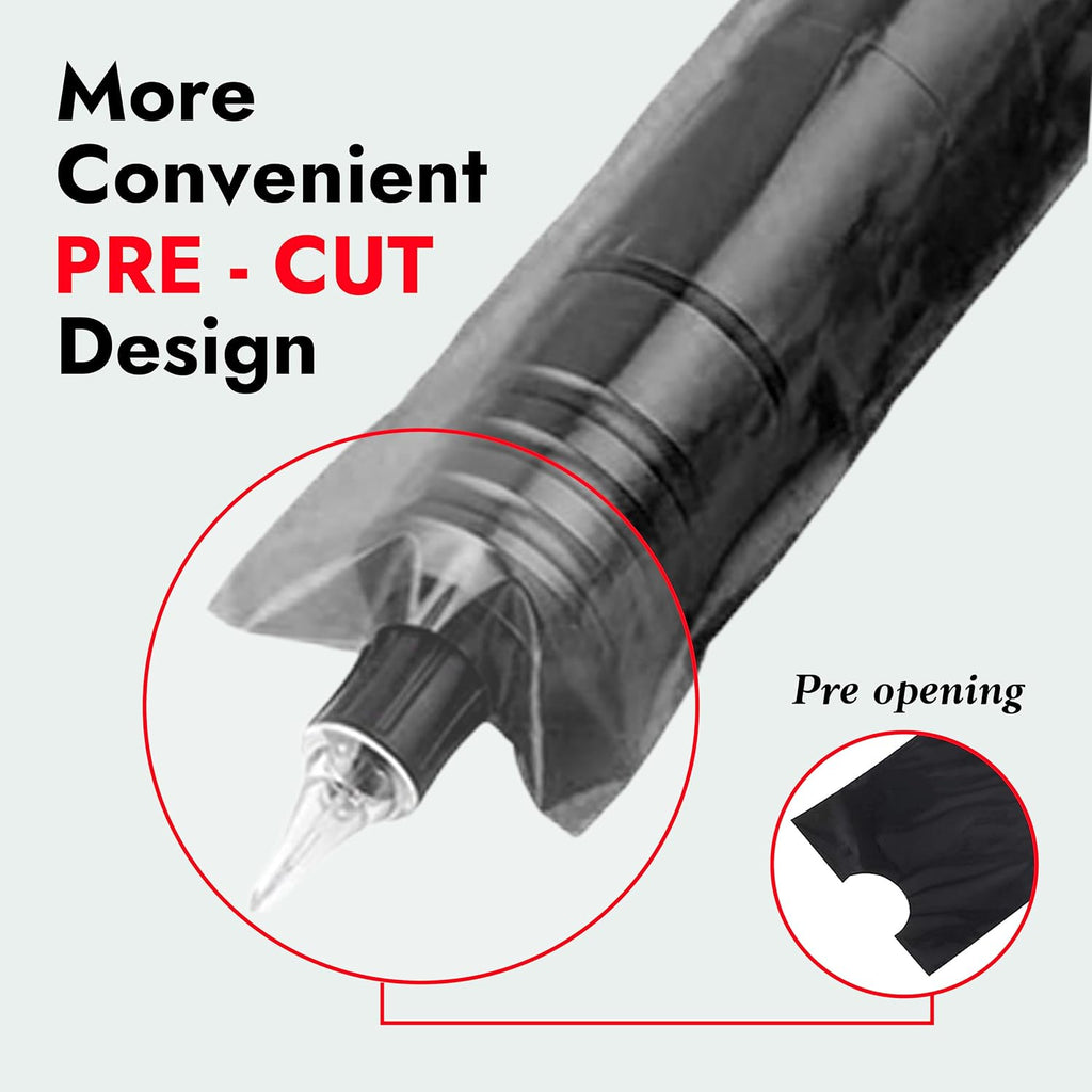 200PCS Pen Covers with 6PCS Grip Tape Tattoo Machien Covers Kit | Machine Wrap Cover Black Pen Bags Sleeves with Black Grip Wrap Self-Adherent Tape Plastic Cover Tattoo Supplies