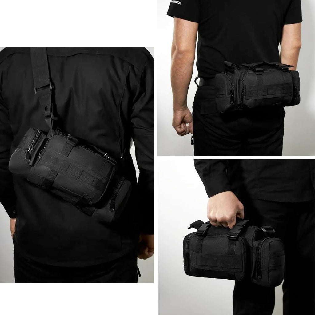 Bike Handlebar Bag, 900D Nylon Oxford Multi-Purpose Waist Bag Water Resistant Bicycle Cycling Pack (Black)