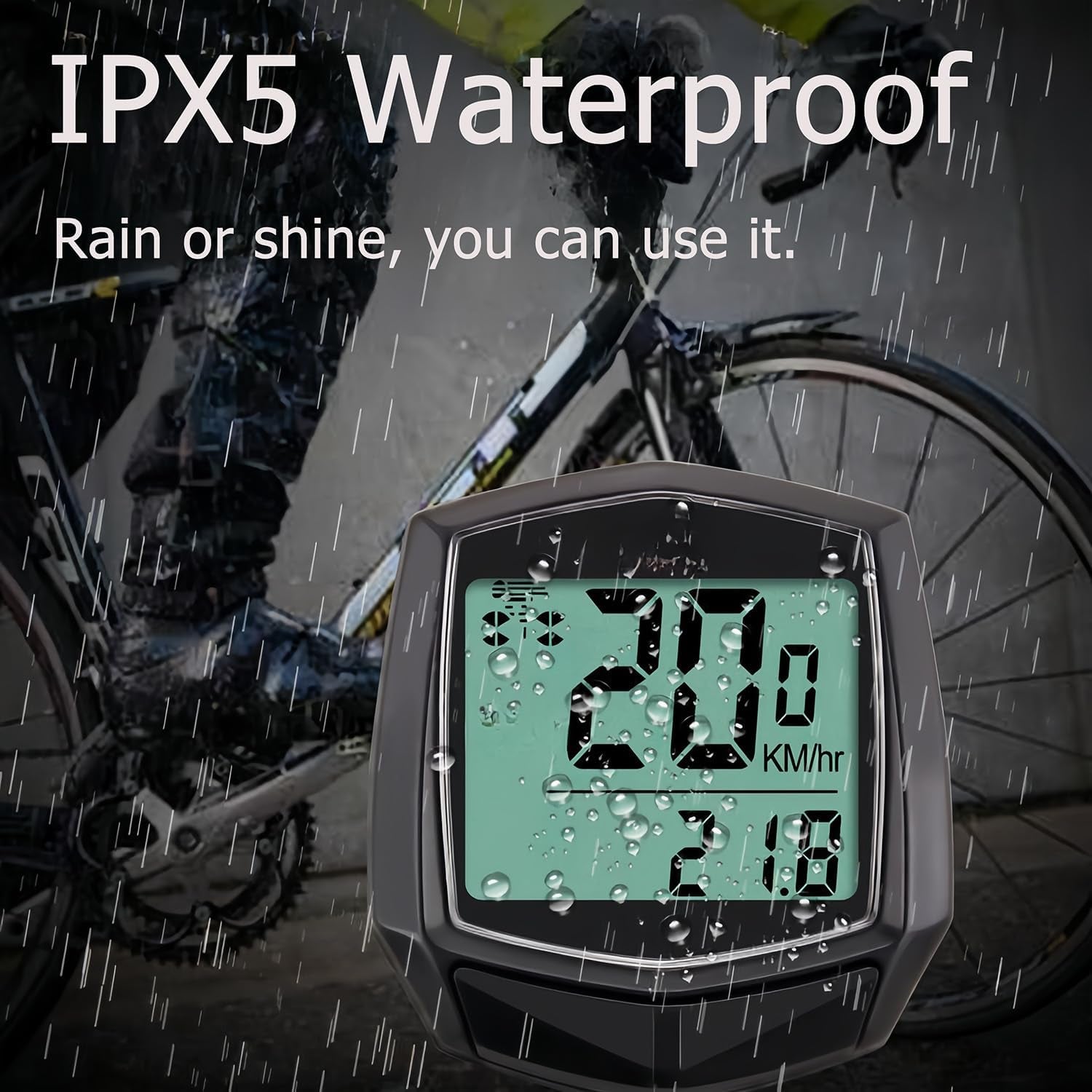 Bike Computer, Bike Speedometer and Bicycle Odometer Waterproof Cycling/Cycle Computer with LCD Display, Automatic Wake-Up, Multi-Functions for Road Bike MTB