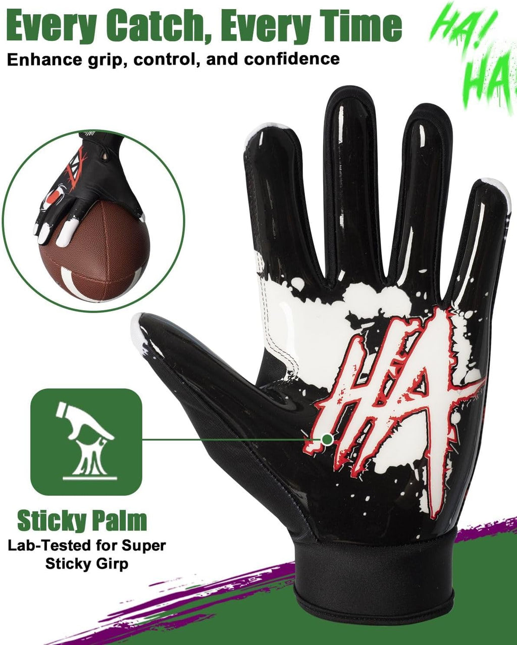 Youth Football Gloves, Non-Slip Kids Football Gloves with Super Sticky Grip Palm, Breathable Wide Receiver Glove Best Gifts for Boys Girls