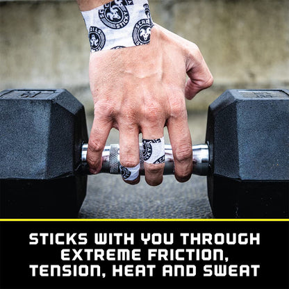 Scary Sticky Premium Athletic Tape, Ultra-Sticky Thumb, Finger &amp; Wrist Tape for Weightlifting, Hook Grip &amp; Cross Workout, Cotton, Latex-Free, 10 Yards, White &amp; Black, 1 Roll