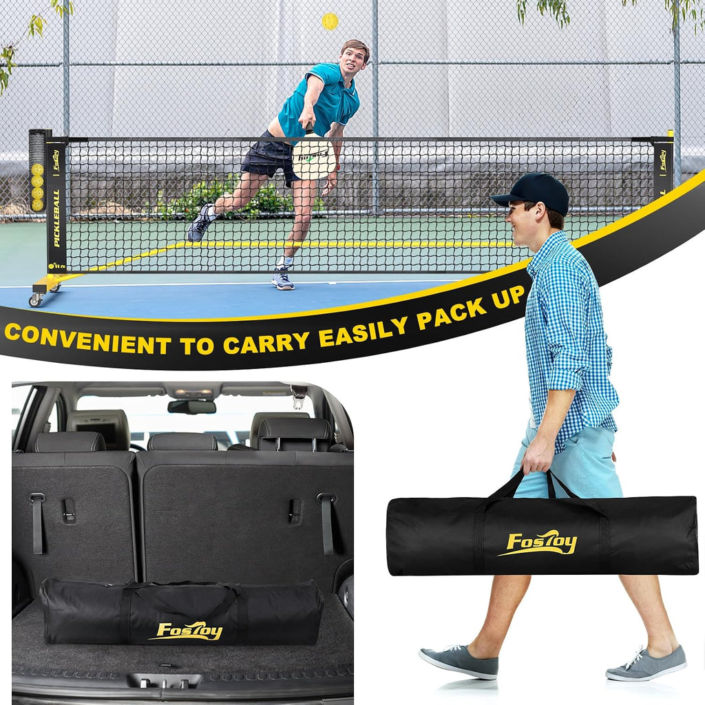 Pickleball Net with Ball Collector, Wheels, 22FT & 11FT Size | Portable 2-In-1 Pickle Ball Net with Carry Bag, Steady Metal Frame for Outdoor Indoor Backyards, Driveway