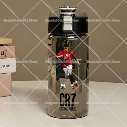 600ML CR7 Sports Water Bottles Cartoon Football Star Ronaldos Large Water Cups New Outdoor Transparent Drinking Bottle Kids Gift