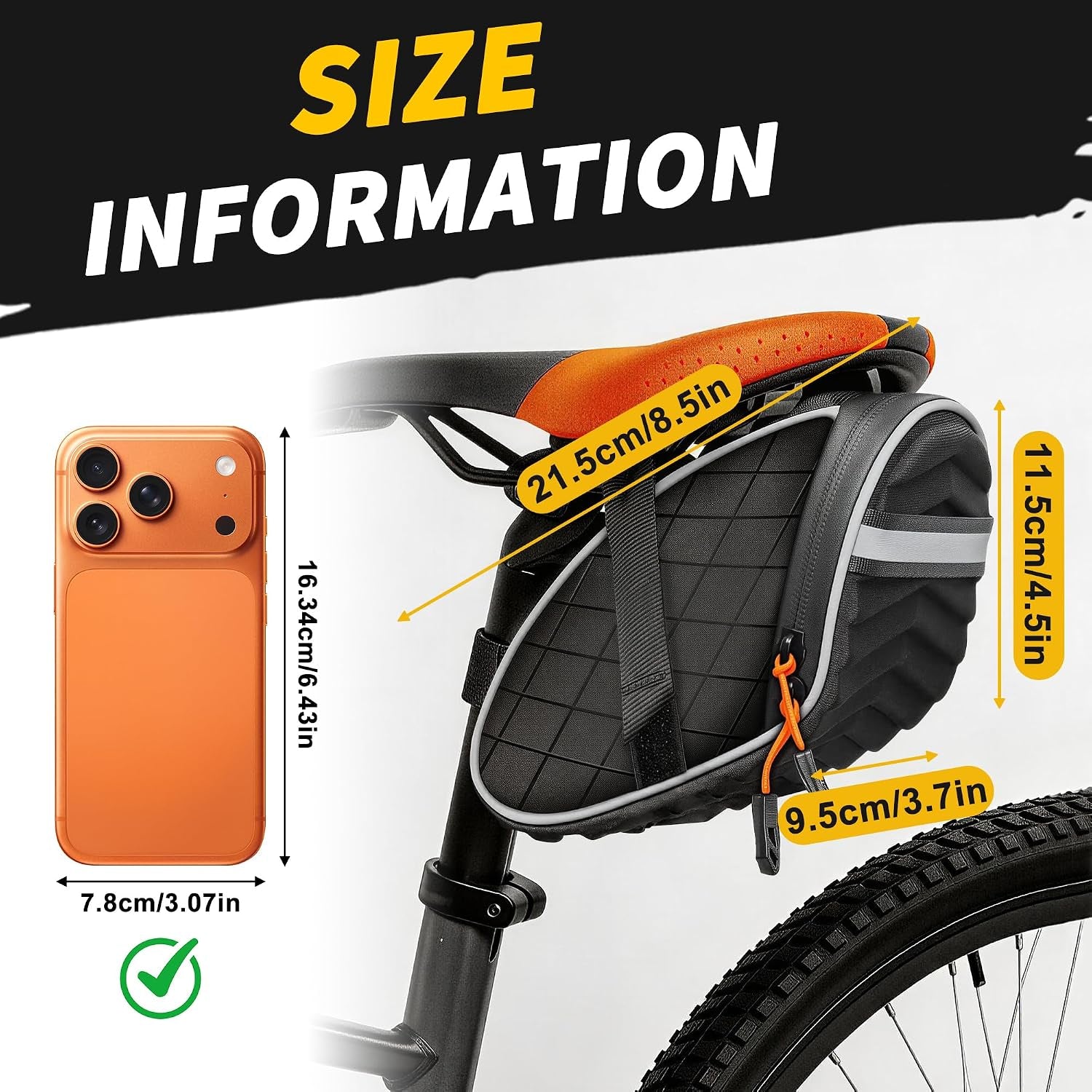 Bike Bag,Bicycle Saddle Bag,Under Seat 3D Shell Cycling Seat Bag for Mountain Road Bikes with Waterproof Zippers Black
