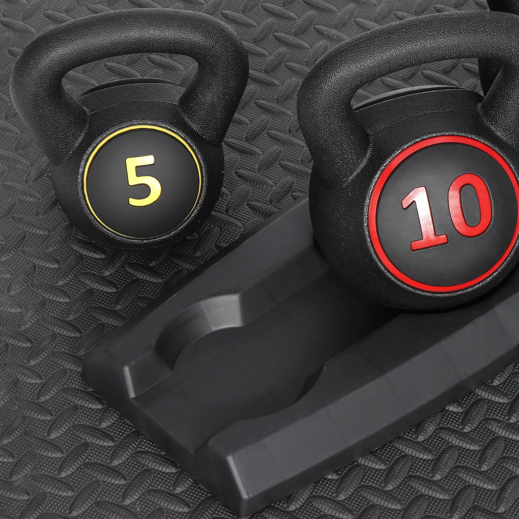 3 Piece Kettlebell Set - 5Lb 10Lb 15Lb Workout Fitness Weight Set W/ Storage Rack