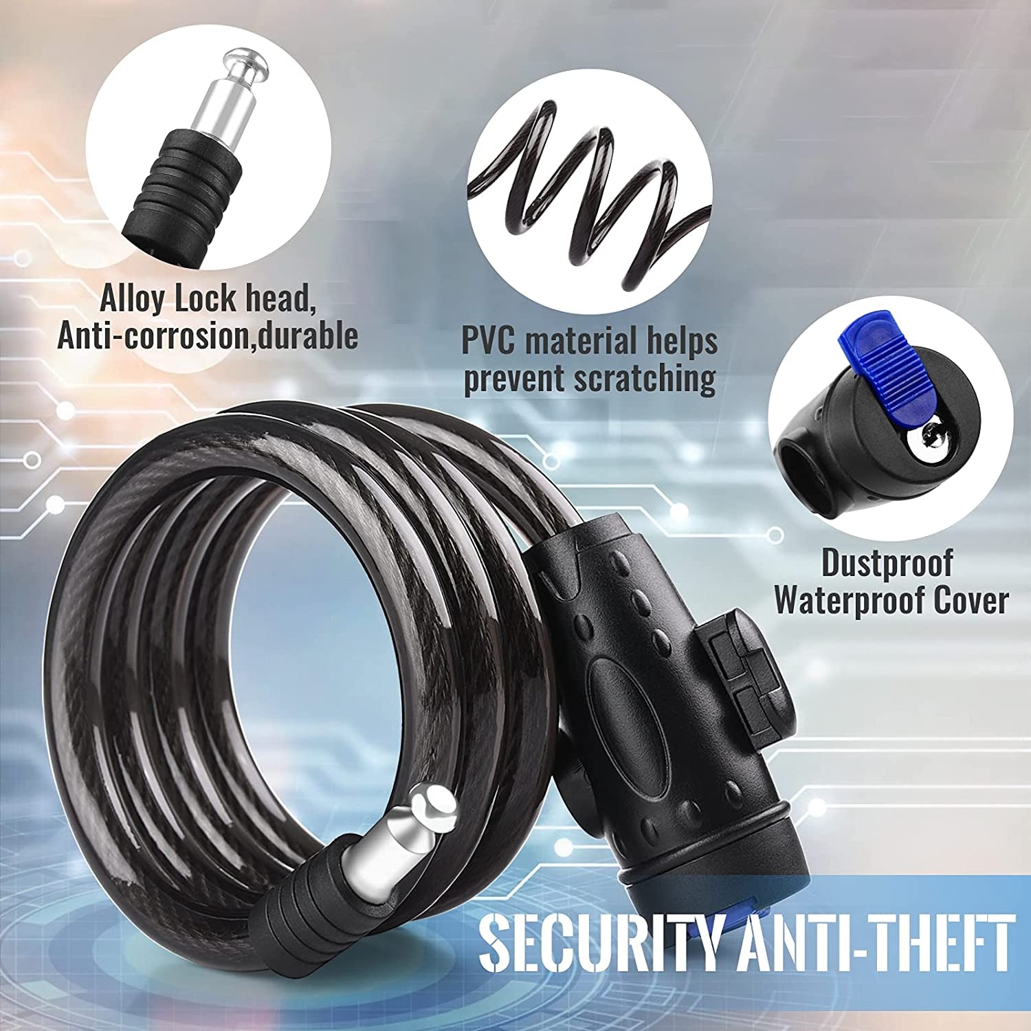 Bike Lock, [4Ft/1.2M] 1/2 Inch Thick Bike Cable Locks with 2 Keys | Weatherproof Heavy Duty Bicycle Lock Cable Anti-Theft Security Cable with Mounting Bracket for Ebike, Scooter, Motorcycle