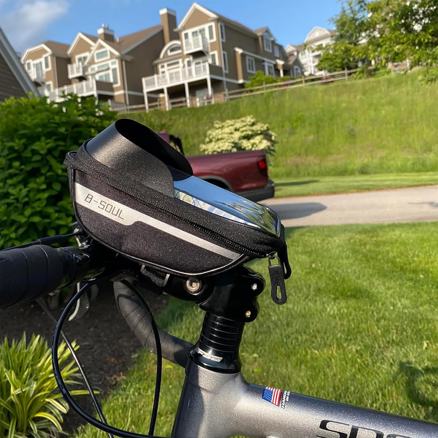 Bike Phone Front Frame Bag, Bicycle Phone Holder, Bike Handlebar Bag | Waterproof, Tube Case, Bicycle Accessories Compatible Cellphone under 7.2”, Cycling Pouch with 6Pcs Glue-Free Tire Patches