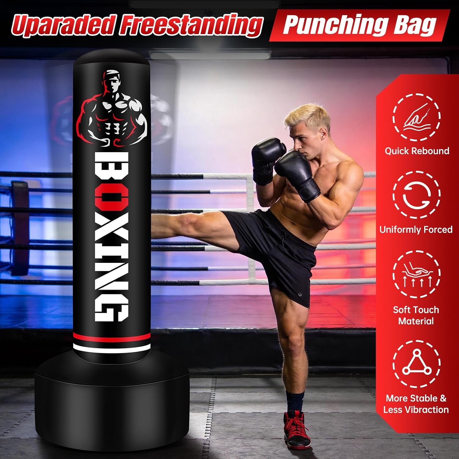 Heavy Freestanding Punching Bag for Adults Teens, 70" Boxing Bag with Stand | Kickboxing Bags Heavy Bag, Women Men Heavy Boxing Bag for Beginners Training MMA Karate Muay Thai Fitness