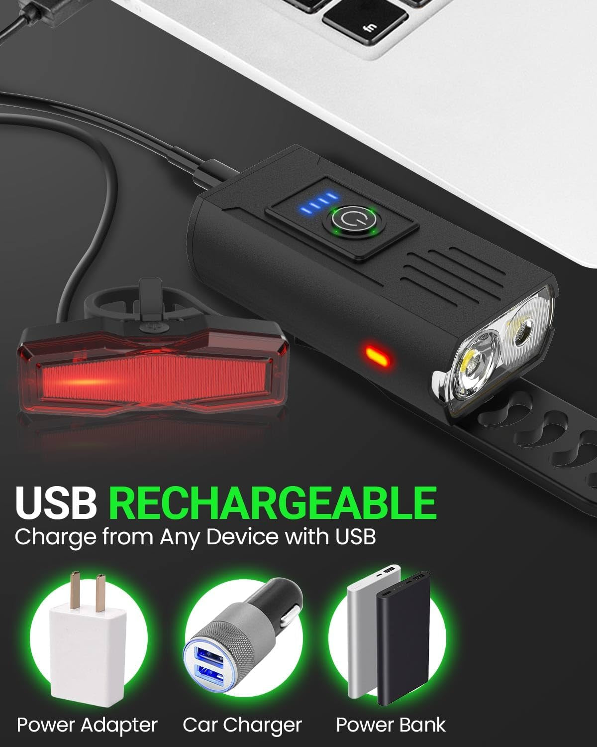 Bike Light, High Lumens Super Bright Bicycle Lite, 6+4 Modes USB Rechargeable Bike Headlight & Taillight Set, Waterproof Safety Bike Front & Rearlight for Road, Mountain, Night Riding