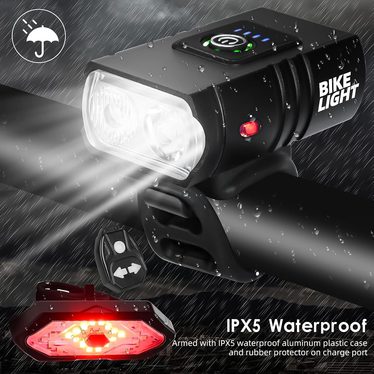Bike Lights Set, USB Rechargeable Bicycle Light Front & Back, 1000 Lumen Bicycle Headlight and Rear Taillight with Turn Signal & Horn, Waterproof and 5+6 Lighting Modes for Night Cycling Road Mountain
