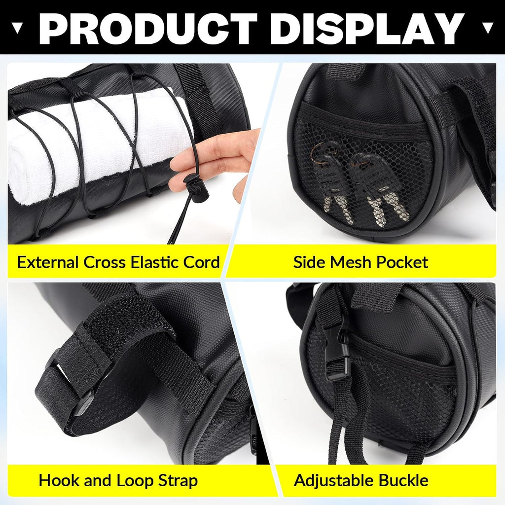 Bike Handlebar Bag, 2.5L Black Waterproof Bicycle Frame Front Bag, Multiple Bike Storage Roll Bag Bicycle Accessories with Shoulder Strap for Mountain Road Bikes