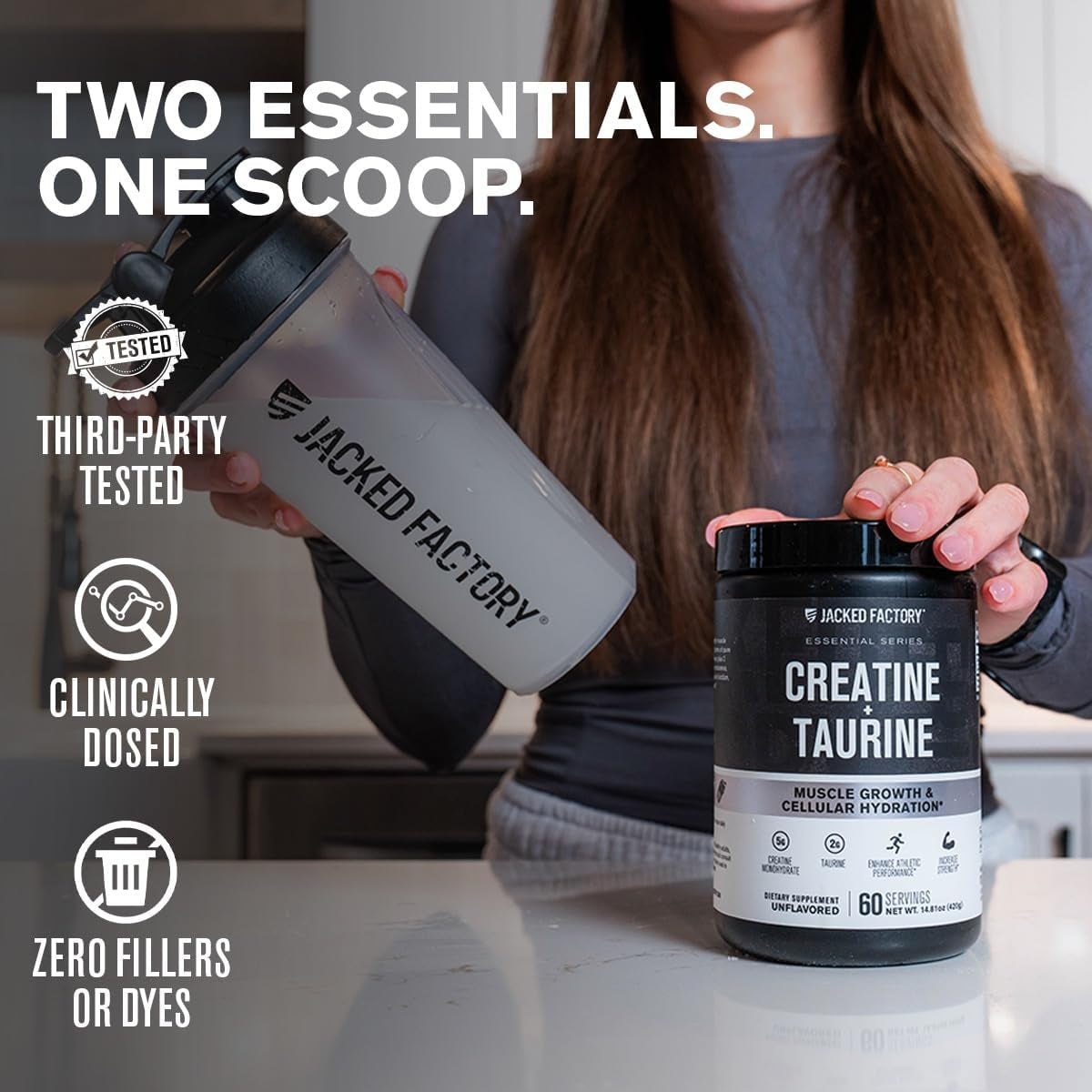 Creatine + Taurine - Creatine Monohydrate 5000Mg with Taurine 2000Mg for Increased Muscle Strength & Cellular Hydration - 60 Servings, Unflavored