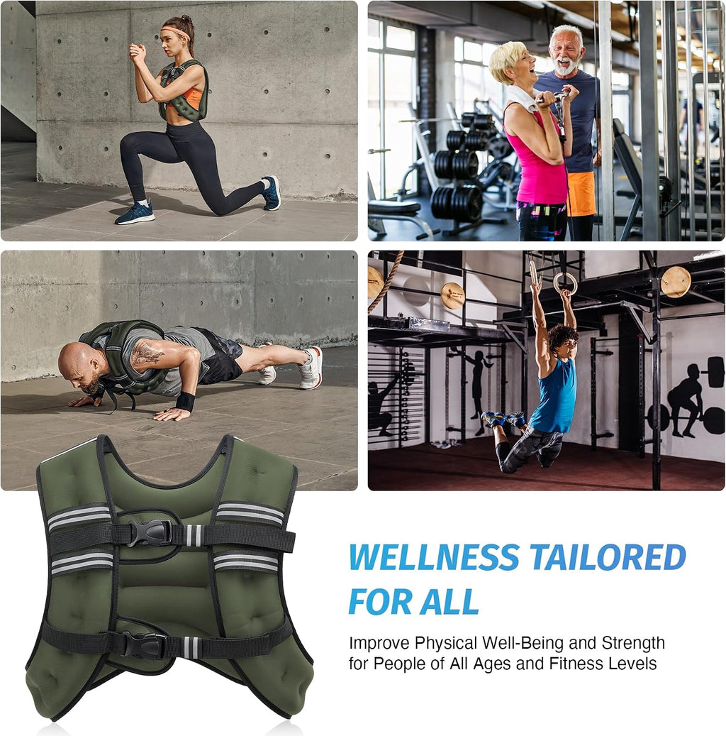 Weighted Vest, 6Lb/8Lb/12Lb/16Lb/20Lb/25Lb/30Lb Weight Vest with Reflective Stripe for Workout, Strength Training, Running, Fitness, Muscle Building, Weight Loss, Weightlifting