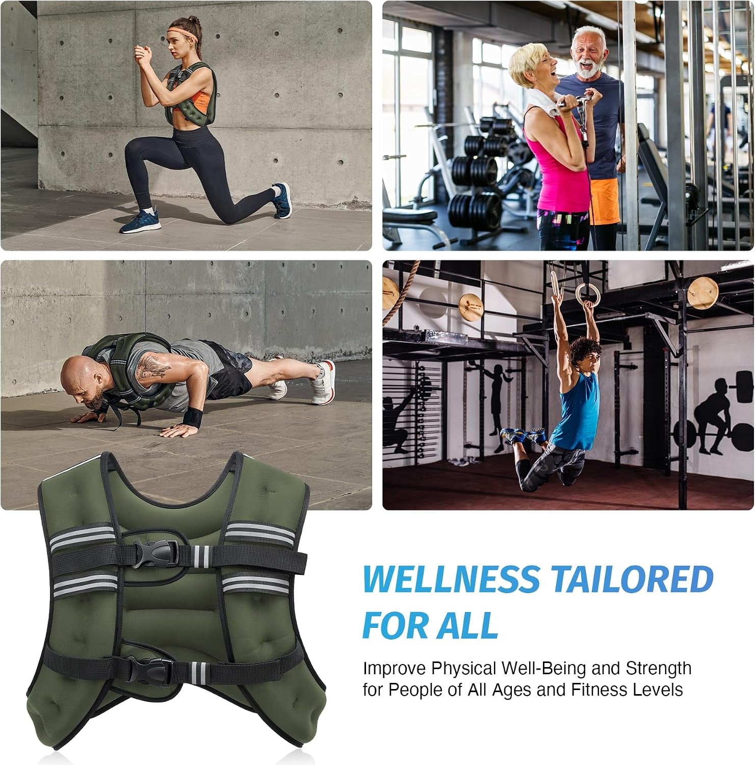 Weighted Vest, 6Lb/8Lb/12Lb/16Lb/20Lb/25Lb/30Lb Weight Vest with Reflective Stripe for Workout, Strength Training, Running, Fitness, Muscle Building, Weight Loss, Weightlifting