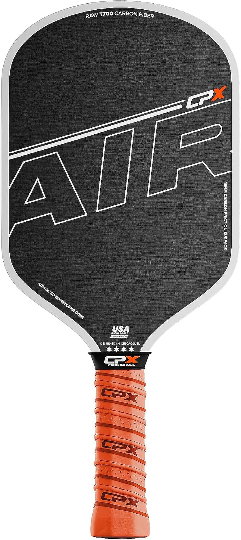 CPX Pro Carbon Fiber Pickleball Paddle - Professional Grade, Matte Finish, Honeycomb Core, Tennis Style Grip - Edgeless Paddle Designed in Chicago, USA