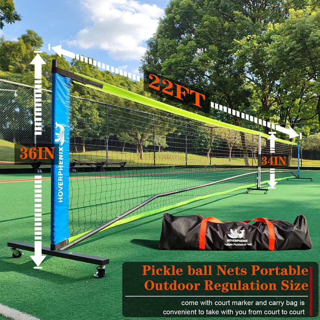 Portable Pickleball Net Set, 22FT Pickle Ball Net with Paddle Set of 4 | Regulation Size Net, Weather Resistant Steel Frame, Outdoor Pickleballs and Carry Bag, Easy Setup for Driveway, Backyard