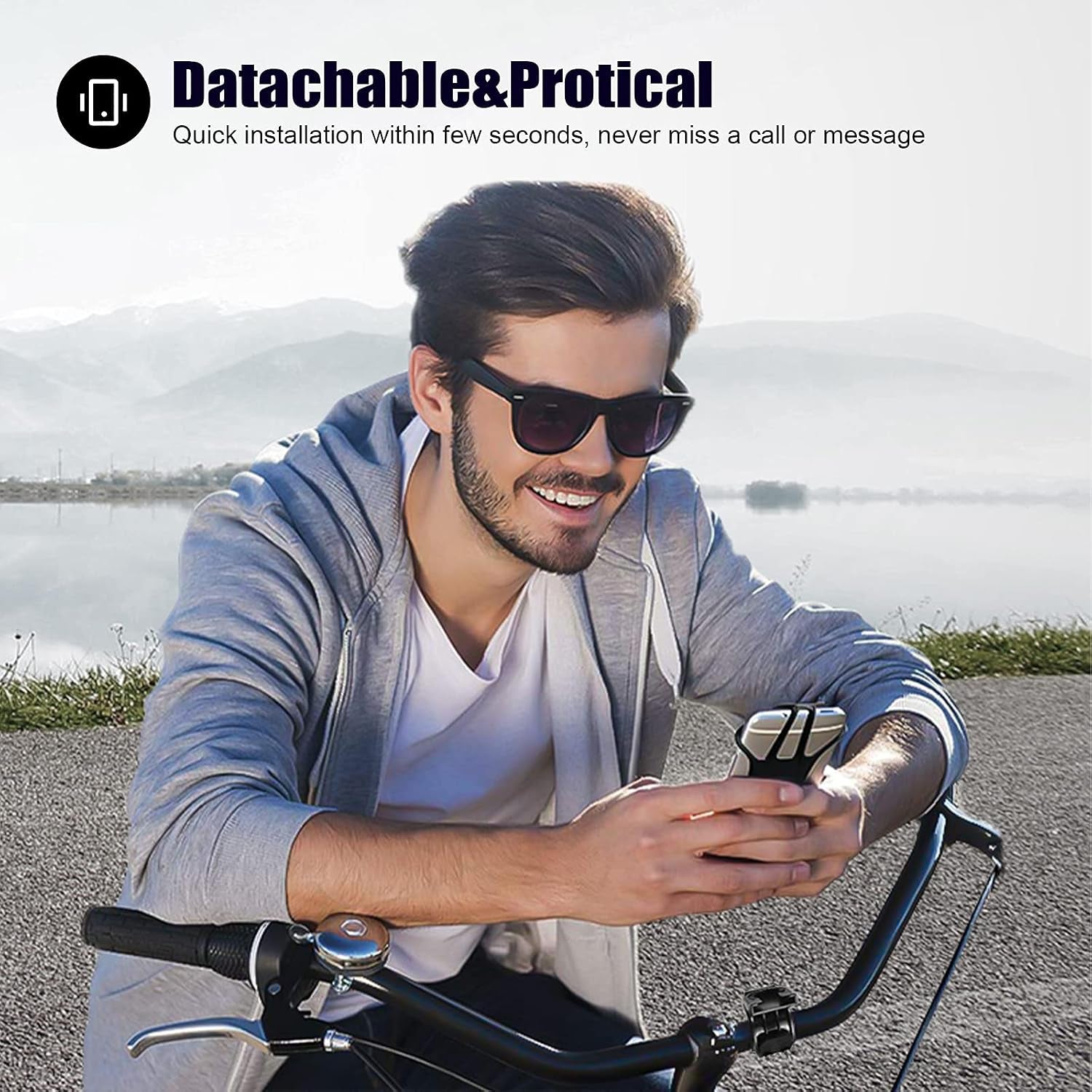Detachable Bike Phone Holder, Universal Bicycle Motorcycle Cell Phone Mount, 360° Rotatable Adjustable Bike Phone Mount Compatible for 4" to 6.7" Smartphones