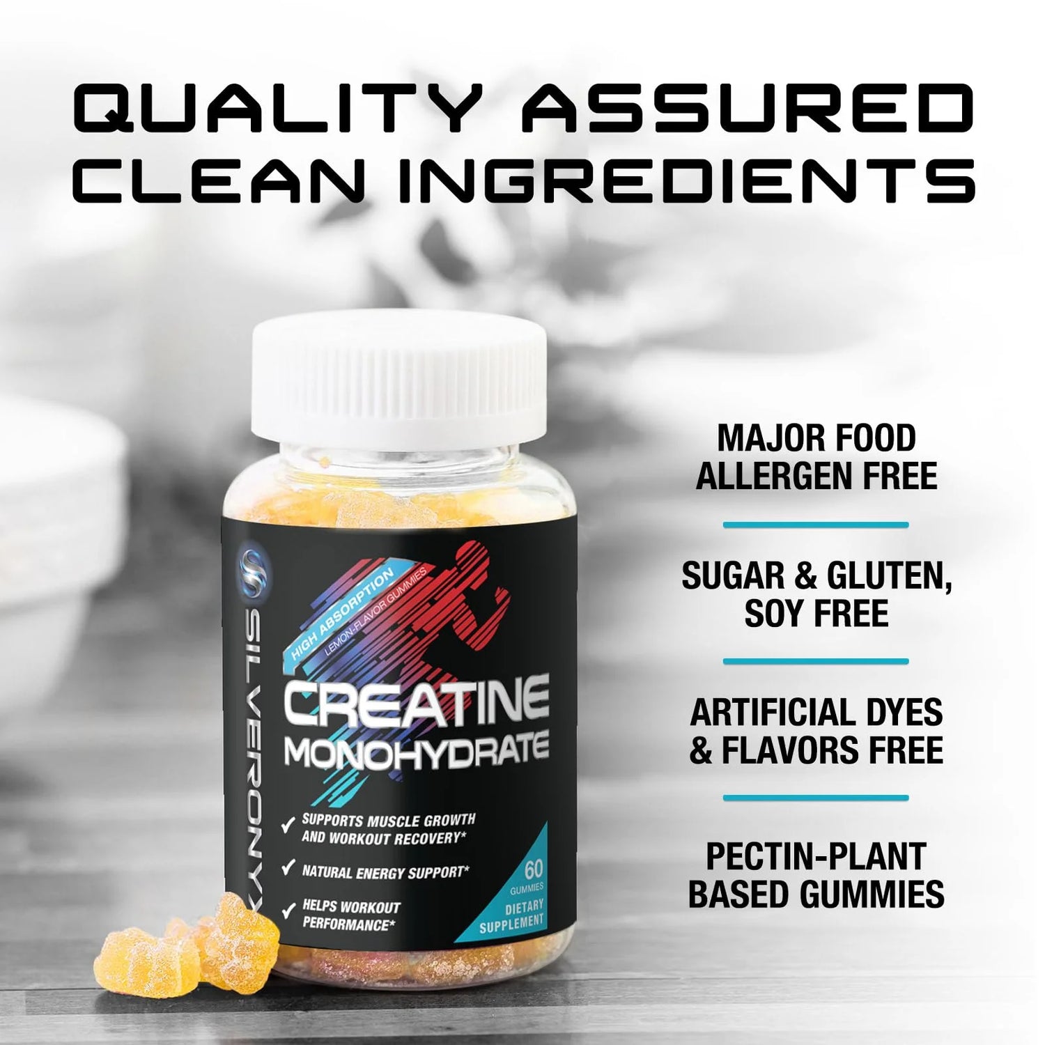 Creatine Gummies - 1G (1000Mg) per Gummy Creatine Monohydrate - Best Micronized, Sugar Free Creatine Chewable for Men &amp; Women - Supports Lean Muscle, Strength, Energy &amp; Endurance - 60 Lemon Gummies