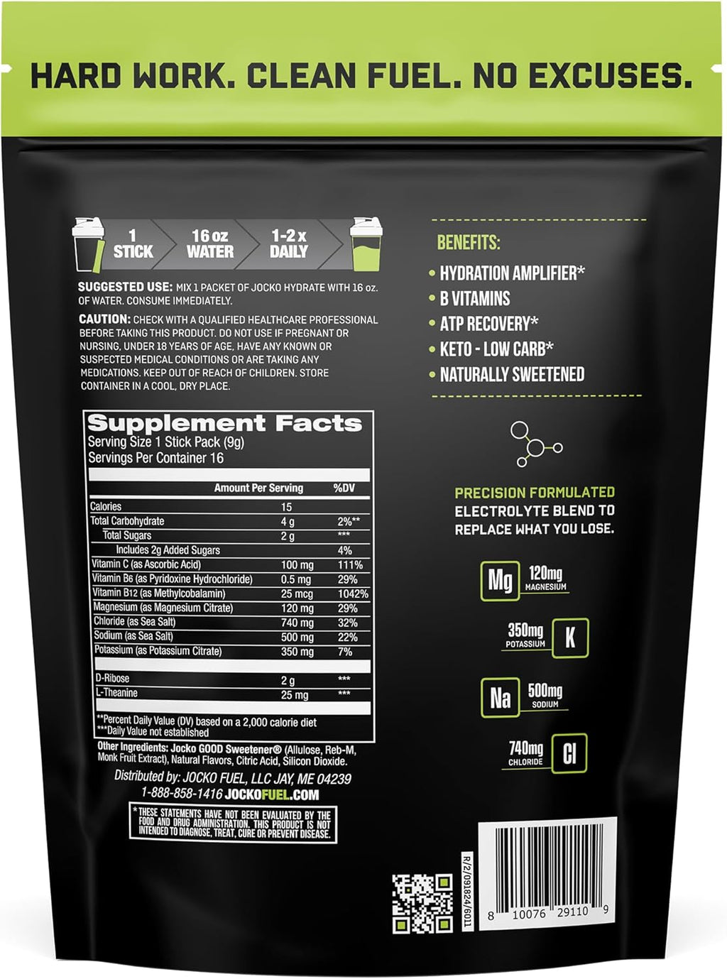 Hydrate Electrolytes Powder Packets Low Sugar - Hydration Amplifier Packets for Recovery, Dehydration, & Exercise - with Vitamins B6, B12 & C (16 Packets) Lemon Lime
