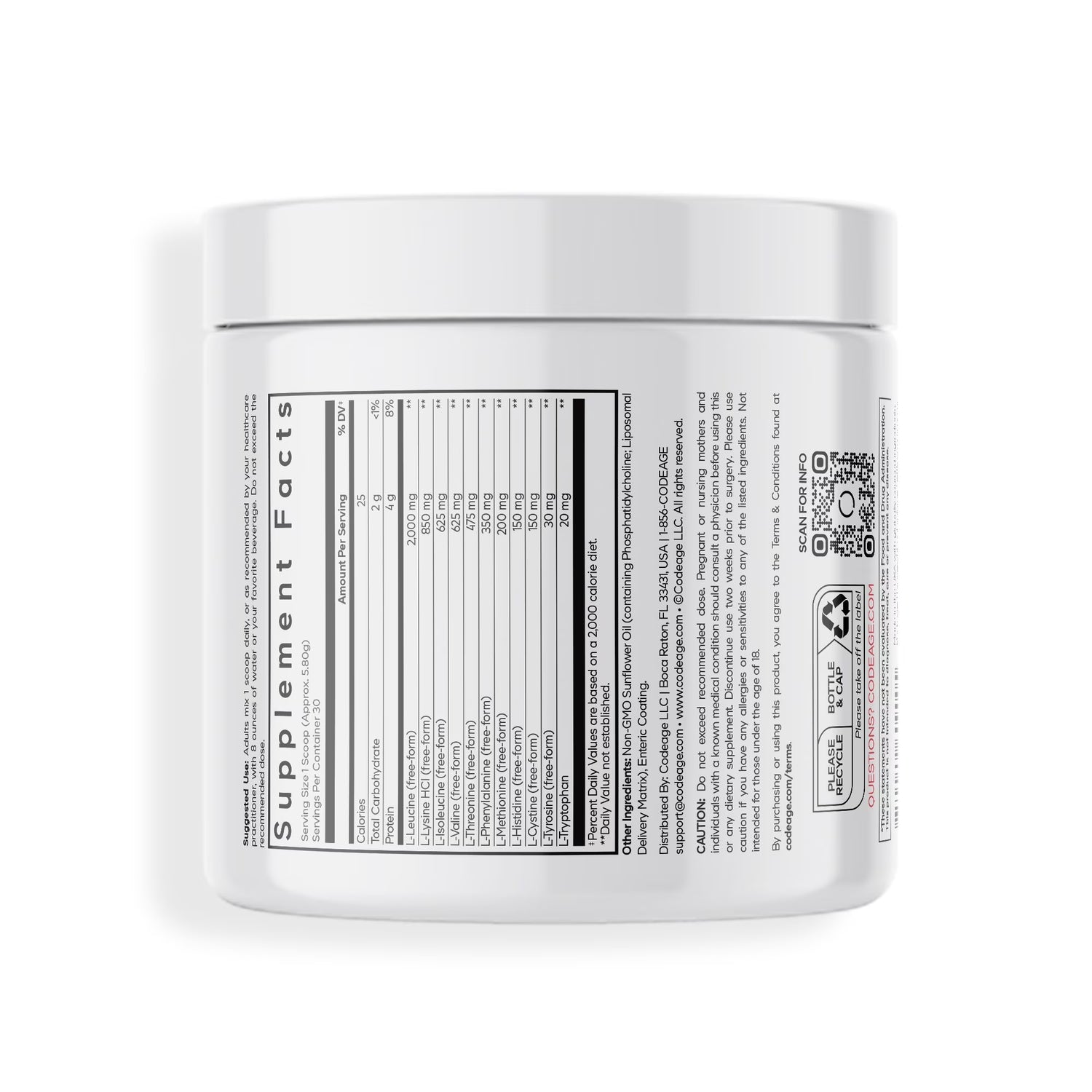 Multi Amino+ Powder, Liposomal EAA + Branched-Chain Amino Acid Powder Supplement, 6.15 Oz