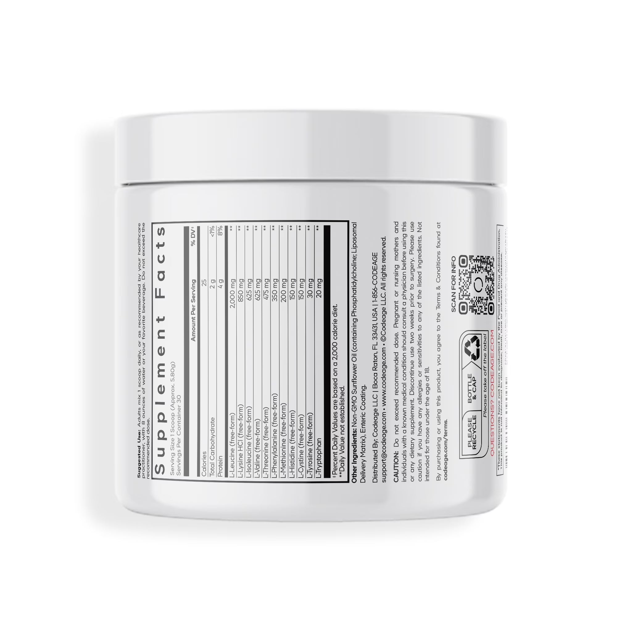 Multi Amino+ Powder, Liposomal EAA + Branched-Chain Amino Acid Powder Supplement, 6.15 Oz