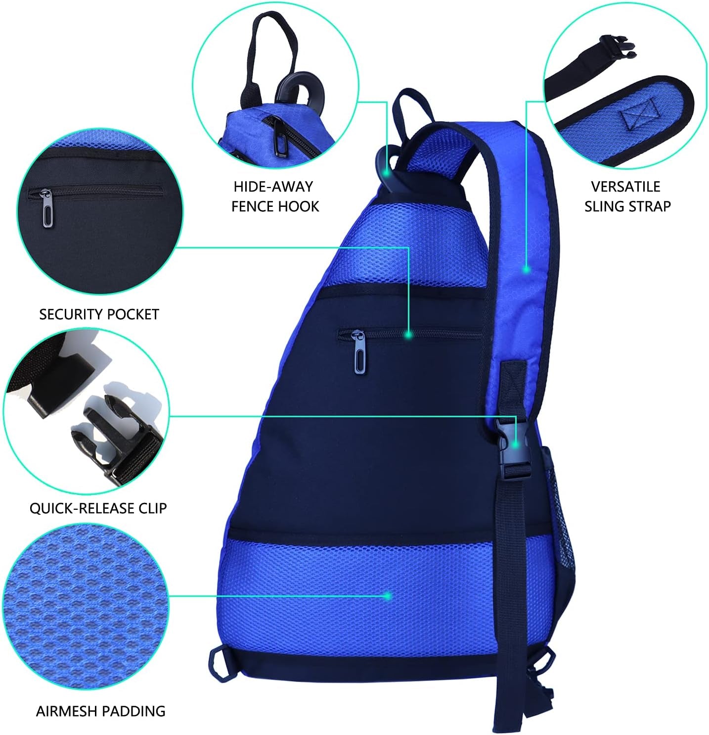 Sling Bag Sports Pickleball Bag Pickleball Backpack for Men Women Adjustable Tennis Bag for Pickleball Paddle with Fence Hook,Water Bottle Holder