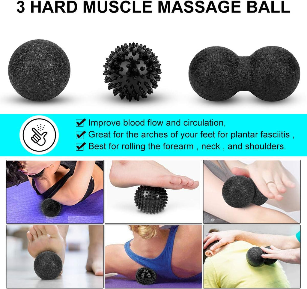 Foam Roller Set - High Density Back Roller, Muscle Roller Stick | Foot Fasciitis Ball, Stretching Strap, Massager Ball for Whole Body Physical Therapy & Exercise, Back Pain, Leg, Deep Tissue