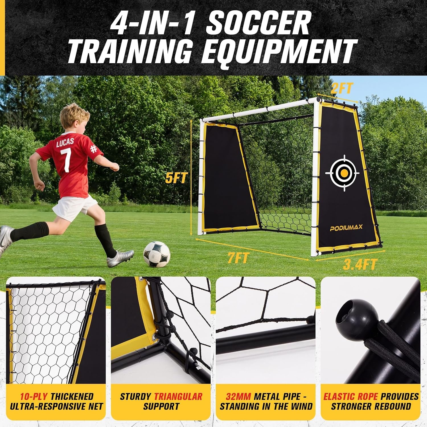4-In-1 Soccer Goal & Rebounder Net for Training,7X5Ft Rebound | Stable Heavy Duty Frame,Tear-Resistant Net for Hard Shots, Goal & Rebounder for All Ages, Soccer Goals for Backyard