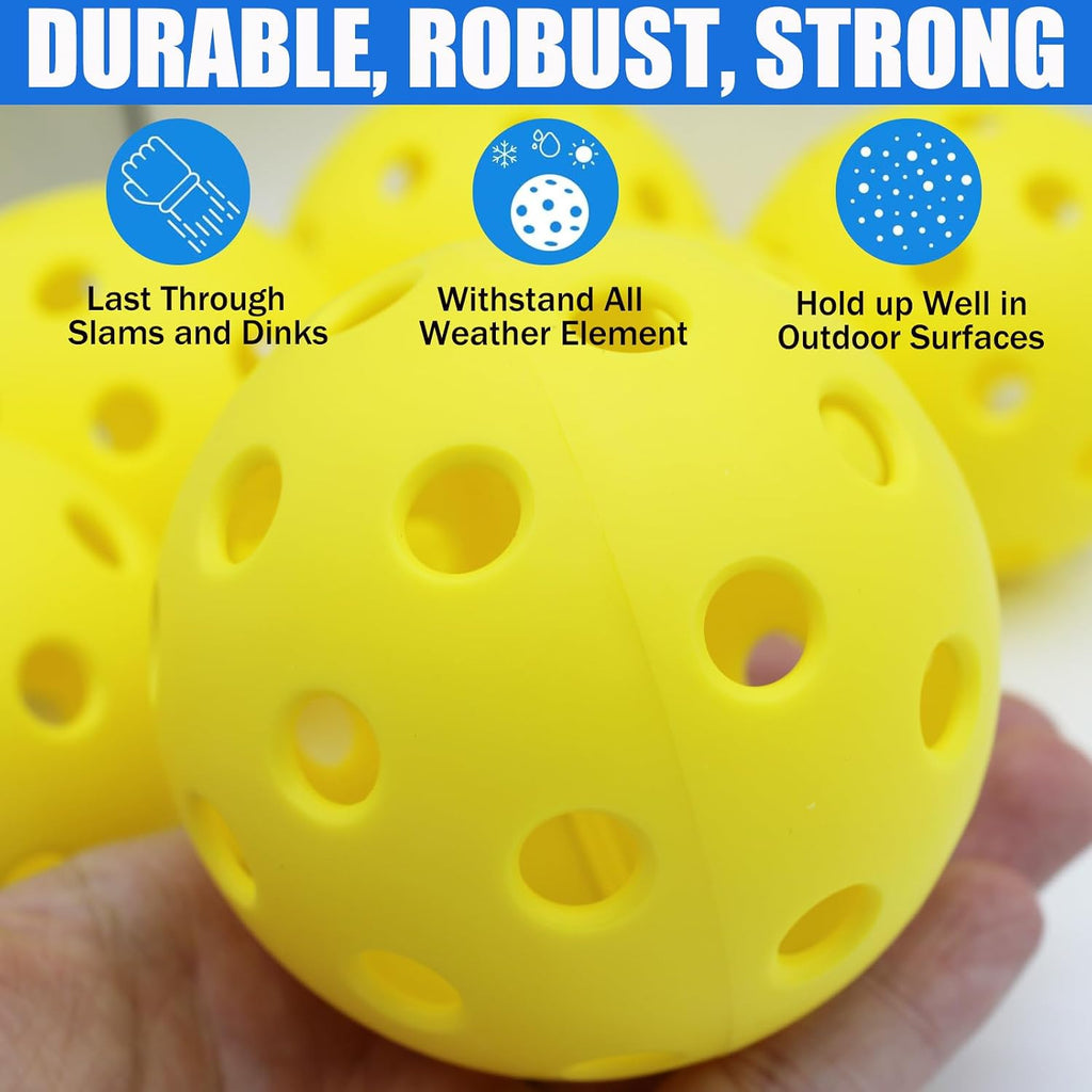 Pickleball Balls,Usapa Approved 40 Holes Outdoor Pickleballs | 6/20 Pack with Mesh Bag for All Paddles and Courts,Weather Resistant,High Elasticity, Durable Seamless Design,Easy to Control