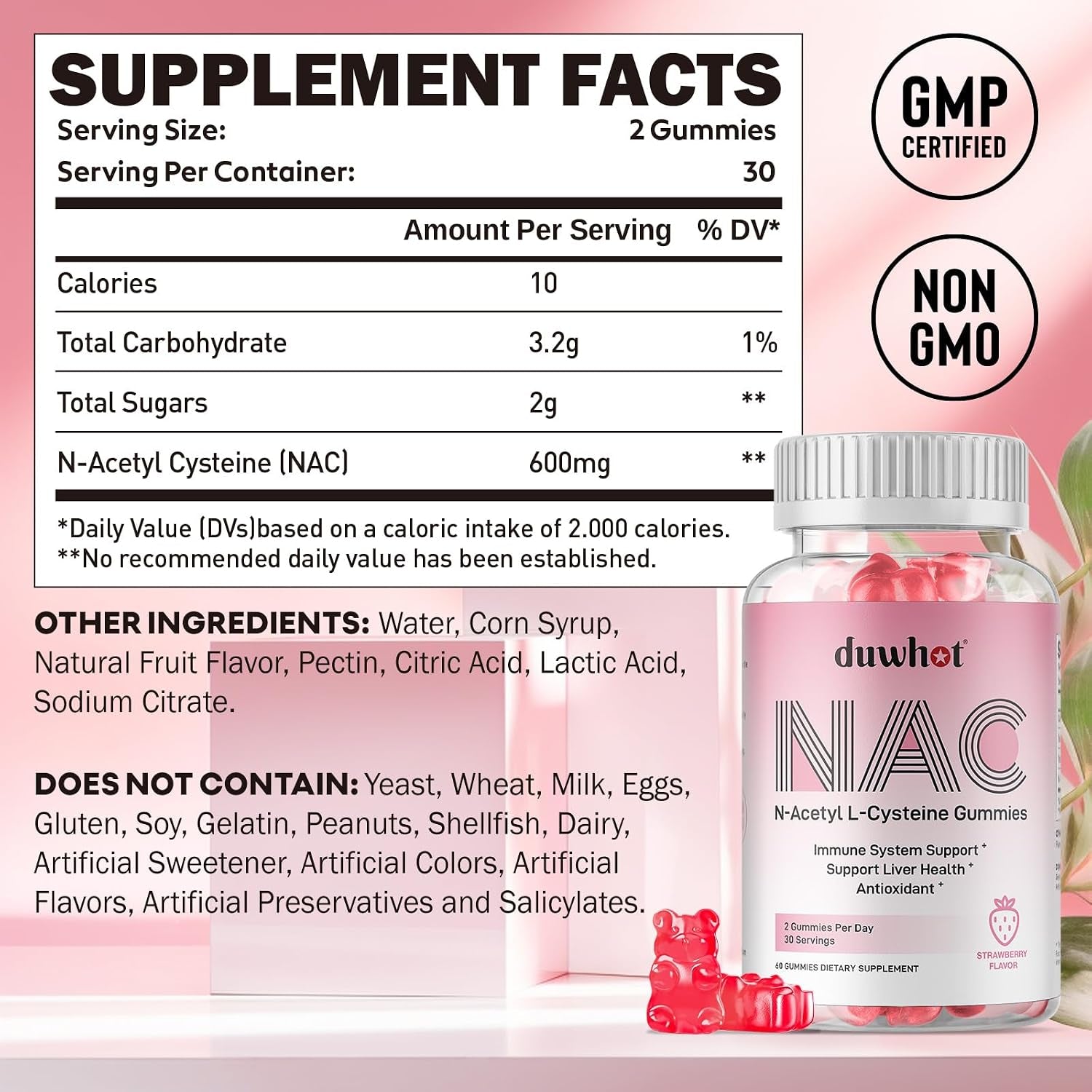 NAC Gummies 600Mg for Kids & Adults, 60Ct | N Acetyl Cysteine Supplement NAC Chewable for Antioxidants & Immune Support, Lung & Liver Health, Natural Strawberry Flavor