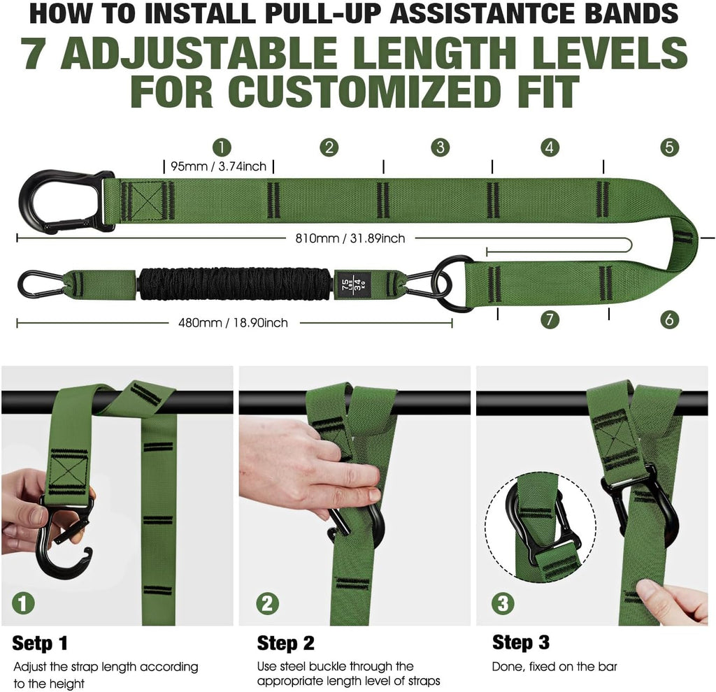 Pull up Assistance Bands, Pull up Bar Resistance Bands, Pull up Bands for Enhanced Strength Training, Muscle Training, 3 Heavy-Duty Adjustable Pull up Assist Strap & Comfortable Foot Strap